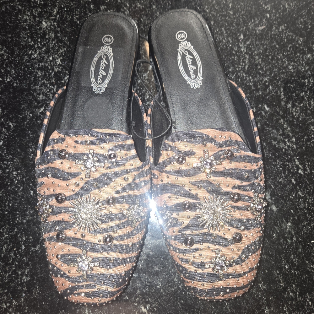 Adelante Black and Brown Embellished Mules